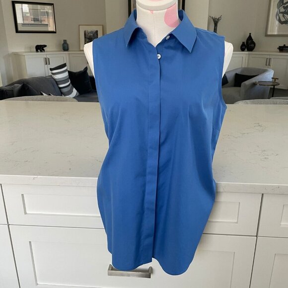 Talbots Wrinkle Resistant Slvless Button Down Collared Cotton Shirt Blue Sz 4 - Picture 11 of 11